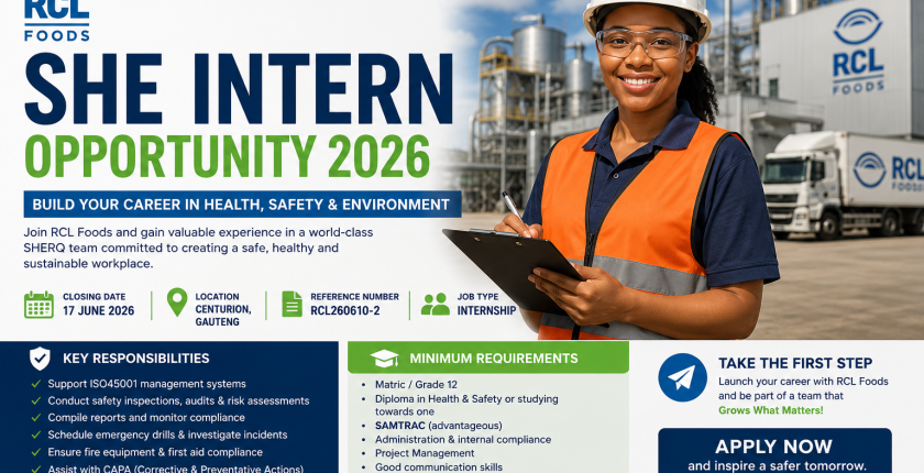RCL Foods SHE Intern Opportunity 2026 in Centurion Guide
